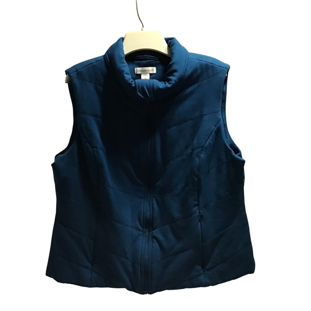 Coldwater Creek Teal Quilted Heavy‎ Full Zip-Up Sleeveless Vest Women's 1 XL